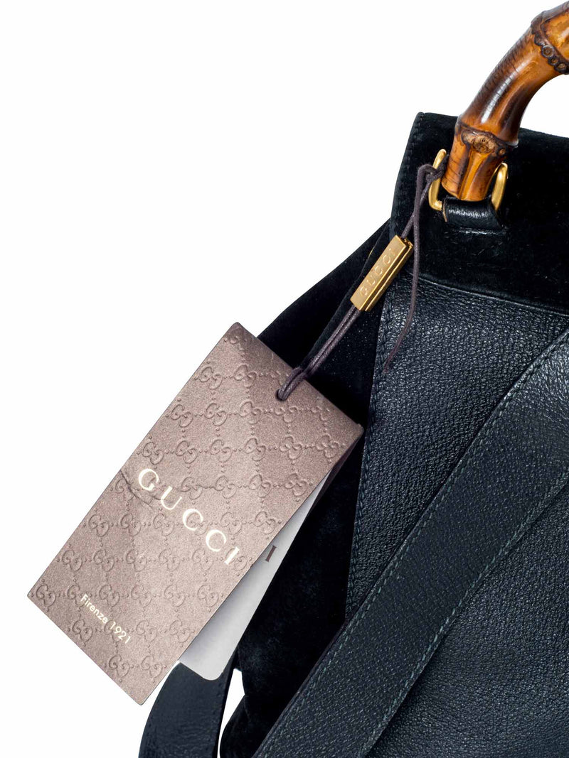 Gucci Leather Suede Bamboo Medium Backpack Black-designer resale