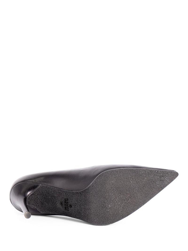 Gucci Logo Leather Pointed Toe Pumps Black-designer resale