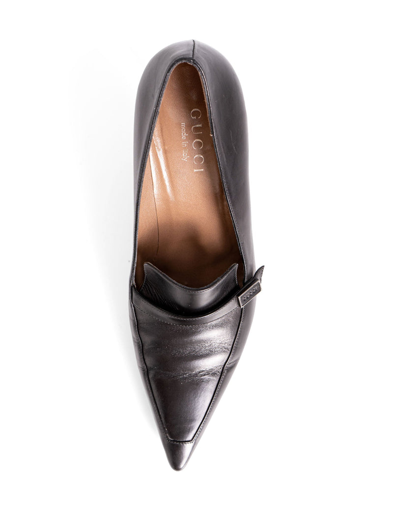 Gucci Logo Leather Pointed Toe Pumps Black-designer resale