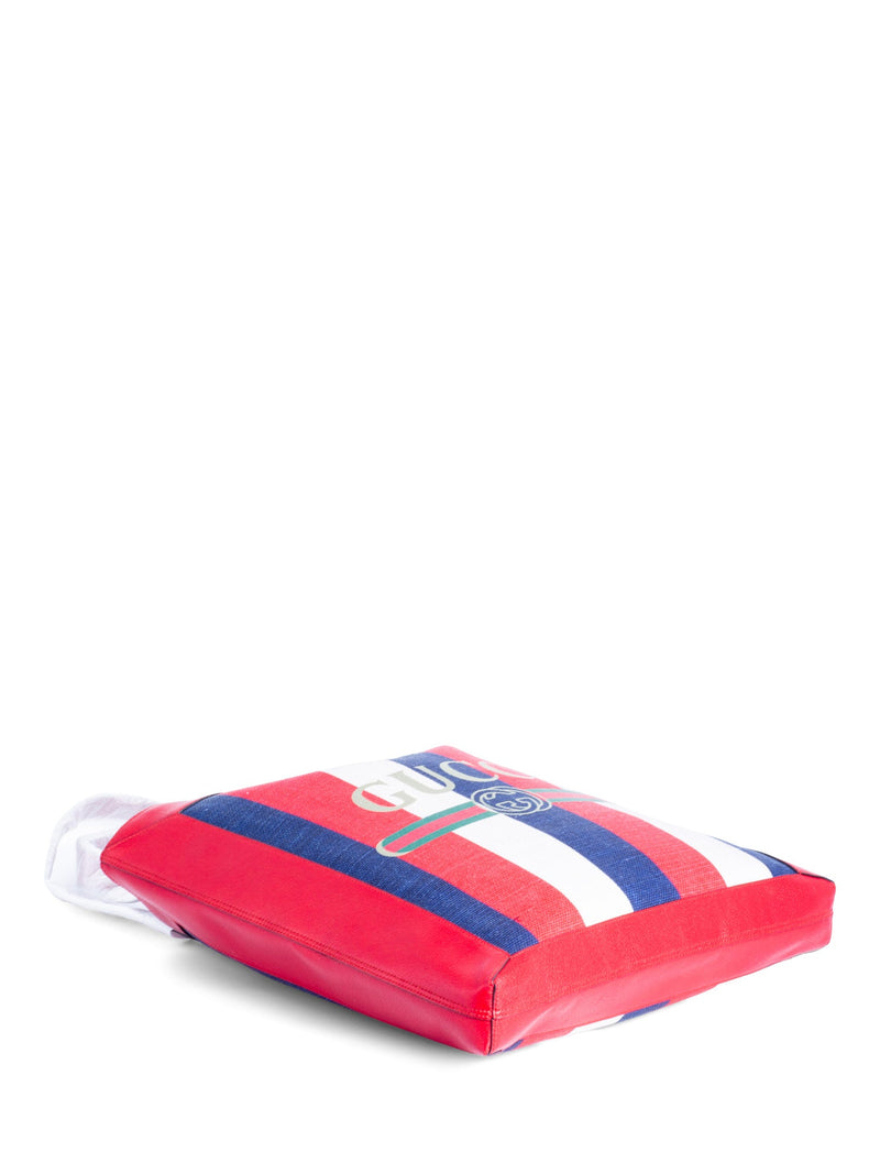 Gucci Logo Striped Leather Canvas Tote Bag Red White Blue-designer resale