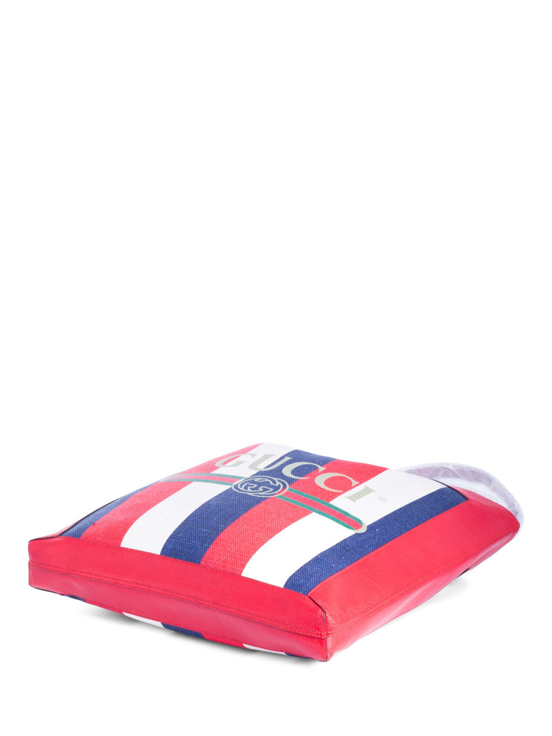 Gucci Logo Striped Leather Canvas Tote Bag Red White Blue-designer resale