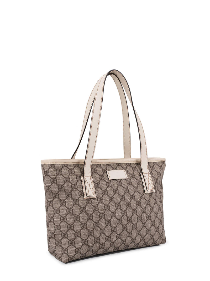 Gucci Vintage Brown Monogram Shopping Bag Tote with Stripes at