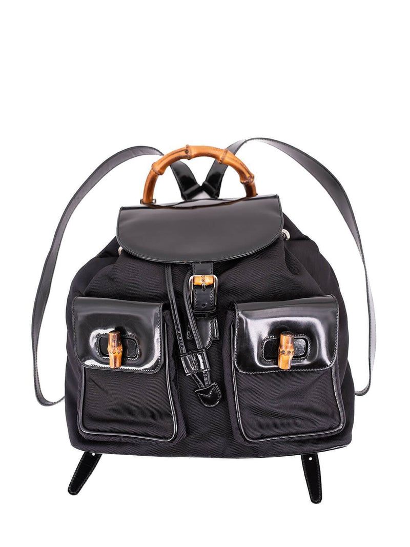 Gucci Patent Leather Bamboo Medium Backpack Black-designer resale