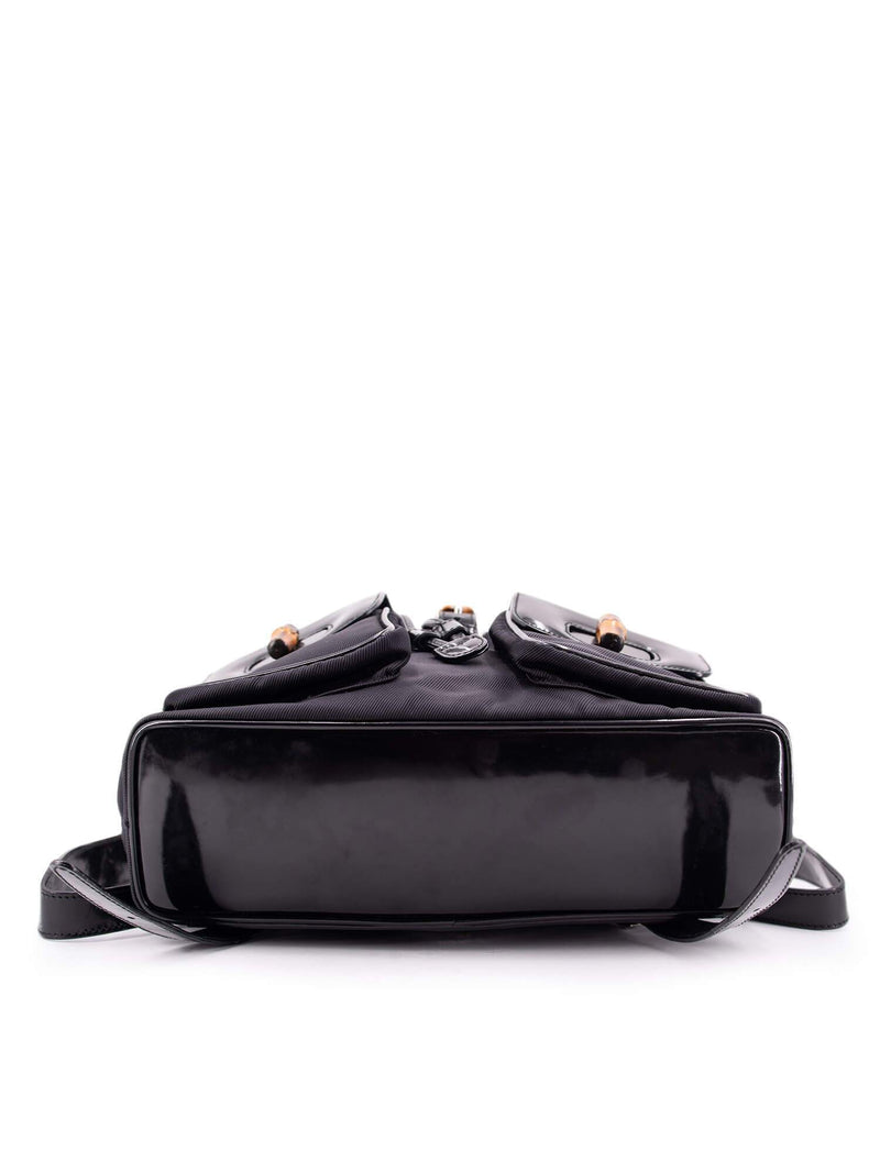 Gucci Patent Leather Bamboo Medium Backpack Black-designer resale