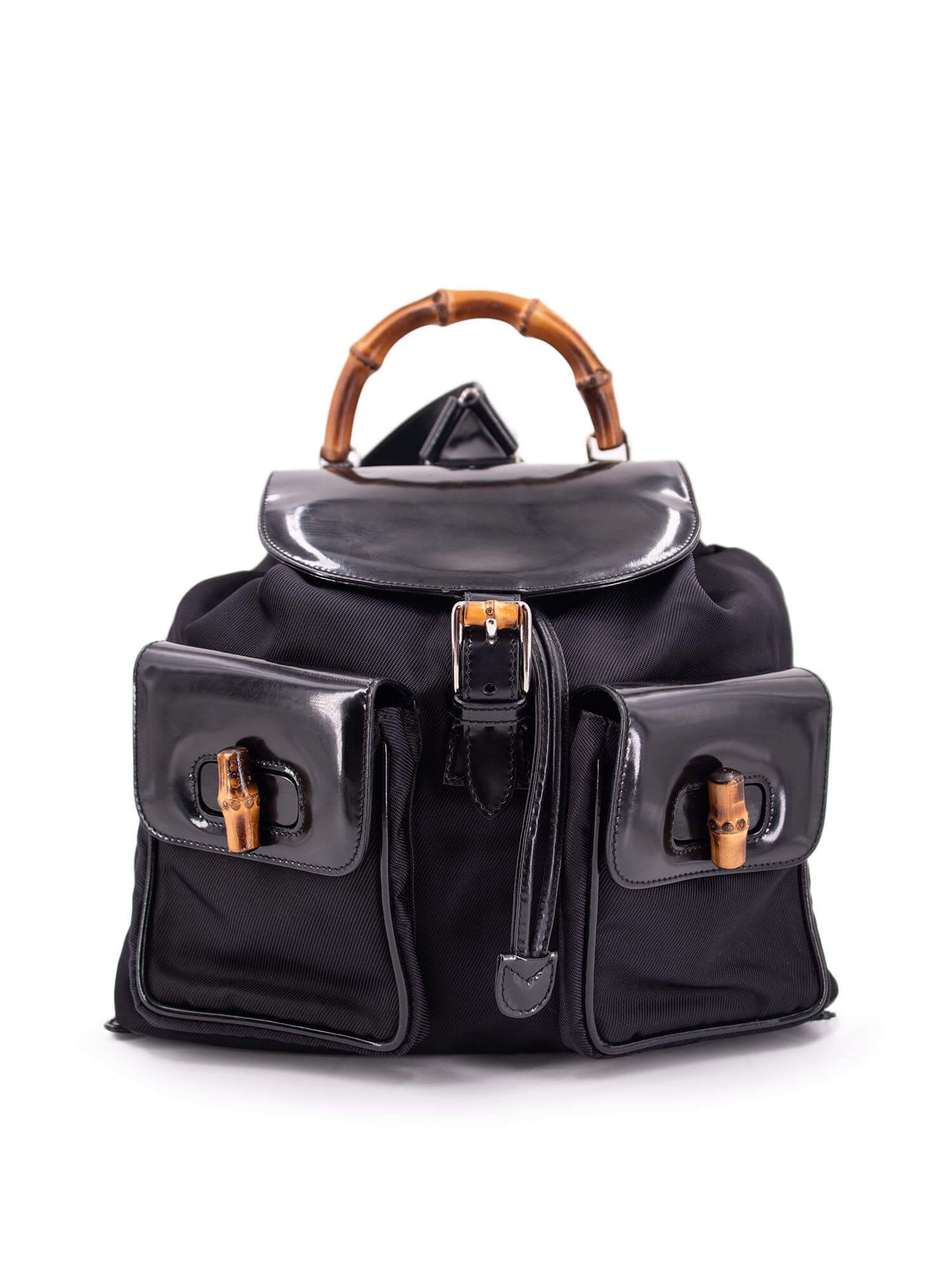 Gucci Patent Leather Bamboo Medium Backpack Black-designer resale