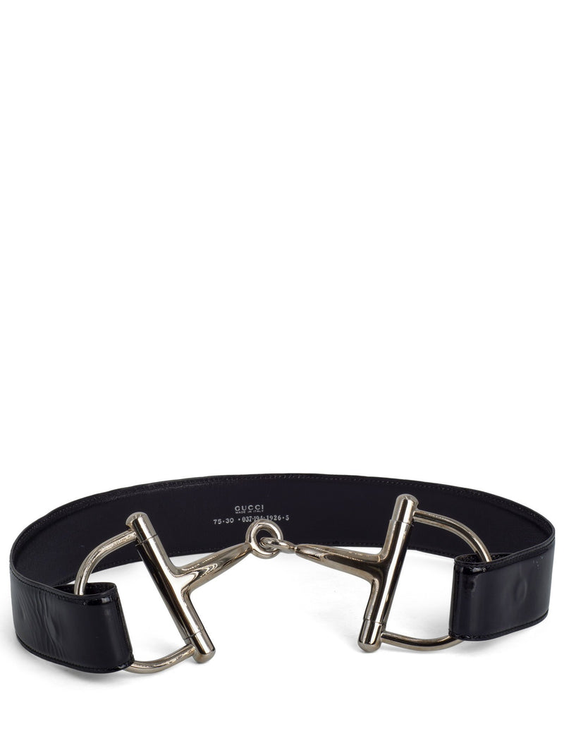 Gucci Patent Leather Horsebit Buckle Belt Black-designer resale