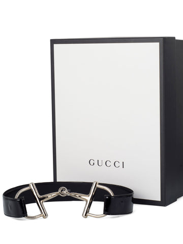 Gucci Patent Leather Horsebit Buckle Belt Black-designer resale