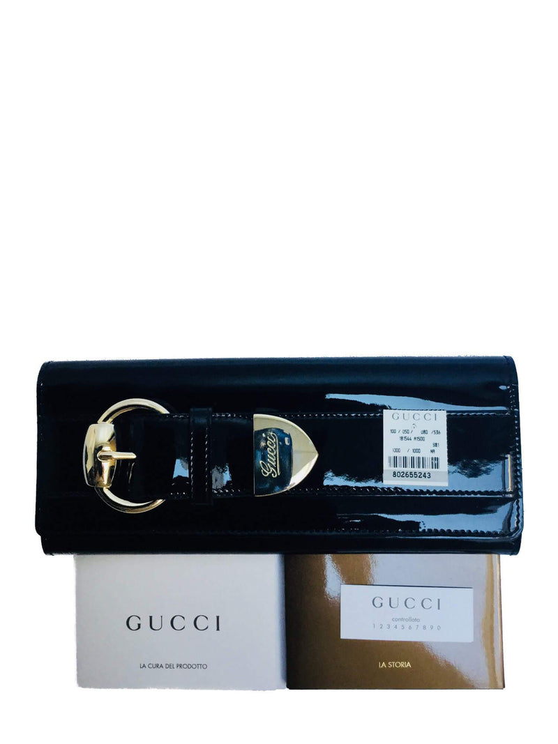 Gucci Patent Leather Romy Clutch Black-designer resale