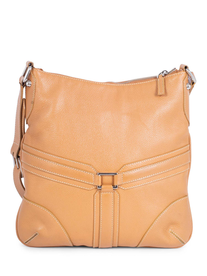 Gucci Pebble Leather GG Logo Messenger Bag Camel-designer resale