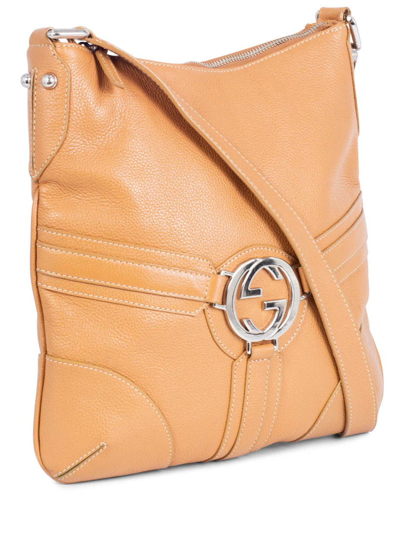 Gucci Pebble Leather GG Logo Messenger Bag Camel-designer resale