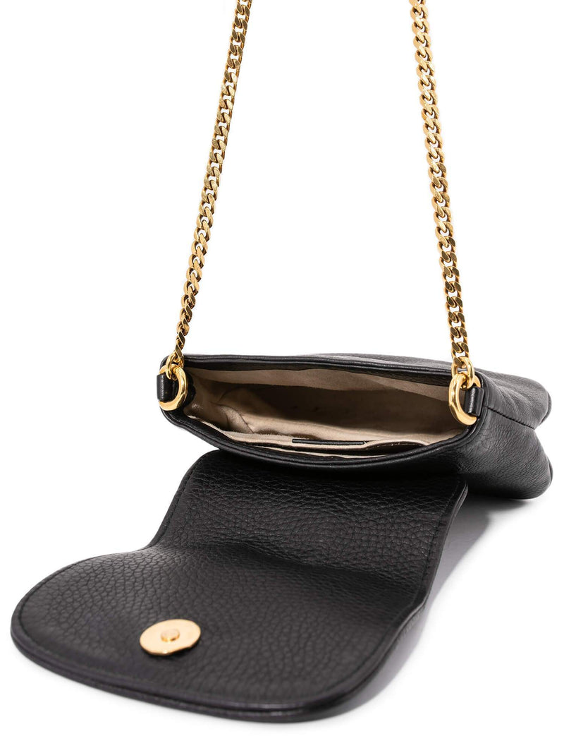 Gucci Pebbled Leather GG Logo Mini Messenger Flap Bag Black-designer resale