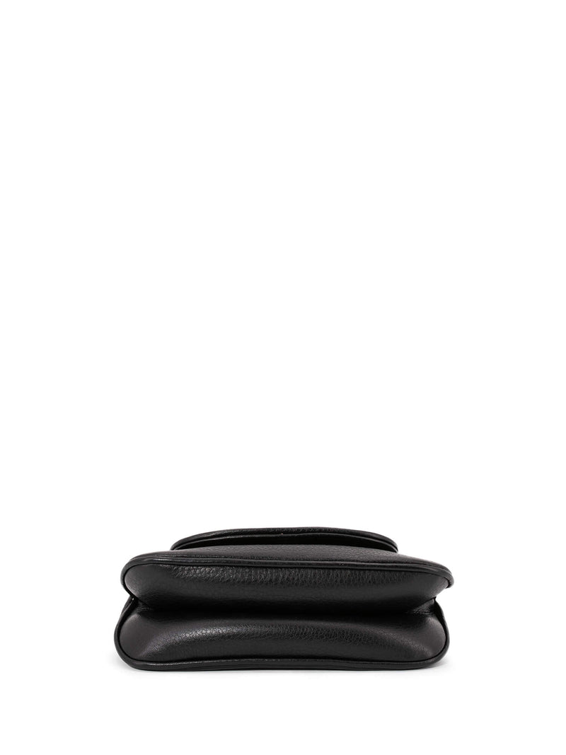 Gucci Pebbled Leather GG Logo Mini Messenger Flap Bag Black-designer resale