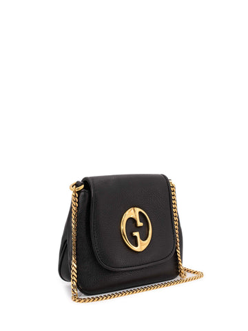 Gucci Pebbled Leather GG Logo Mini Messenger Flap Bag Black-designer resale