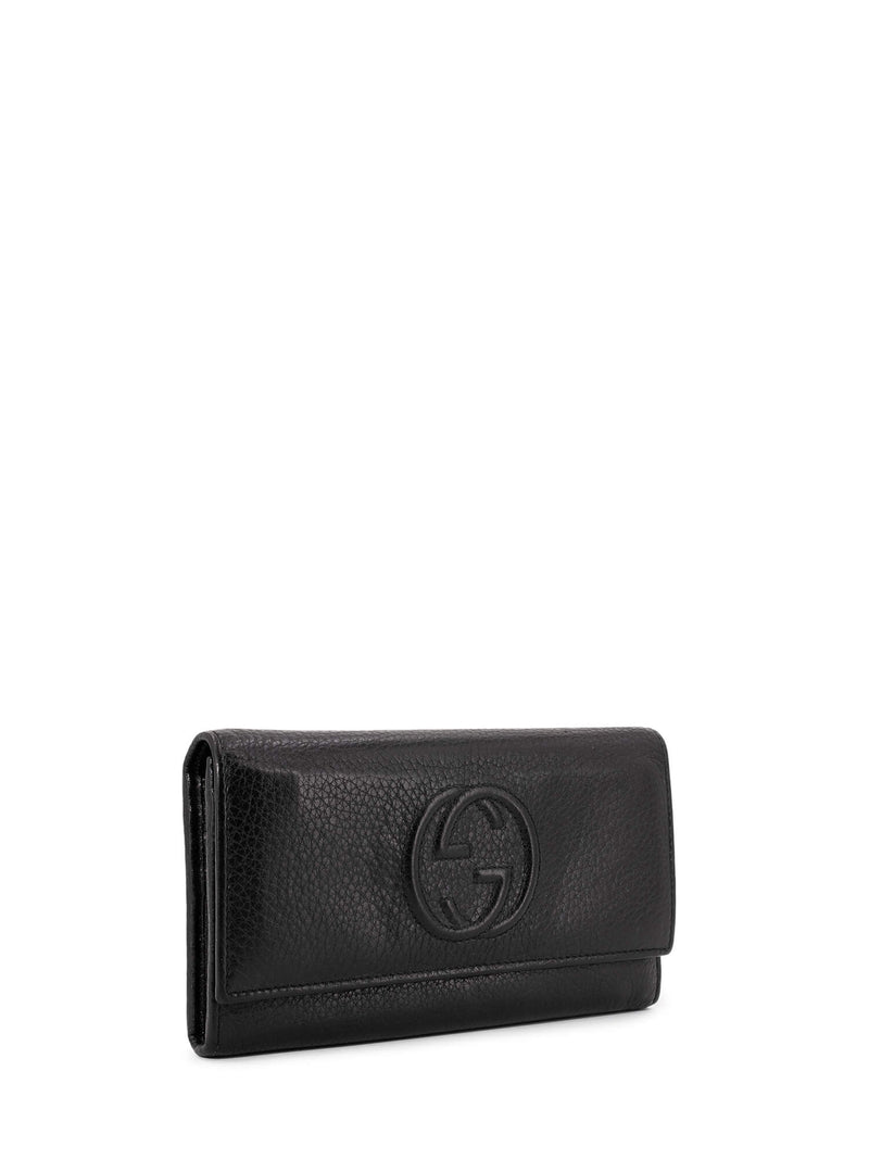 Gucci Pebbled Leather Soho Continental Flap Wallet Black-designer resale