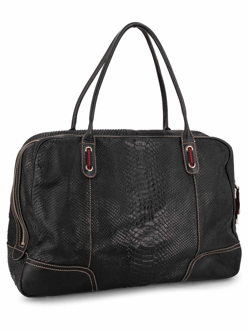 Gucci Python Web Stripe Duffle Bag Black-designer resale