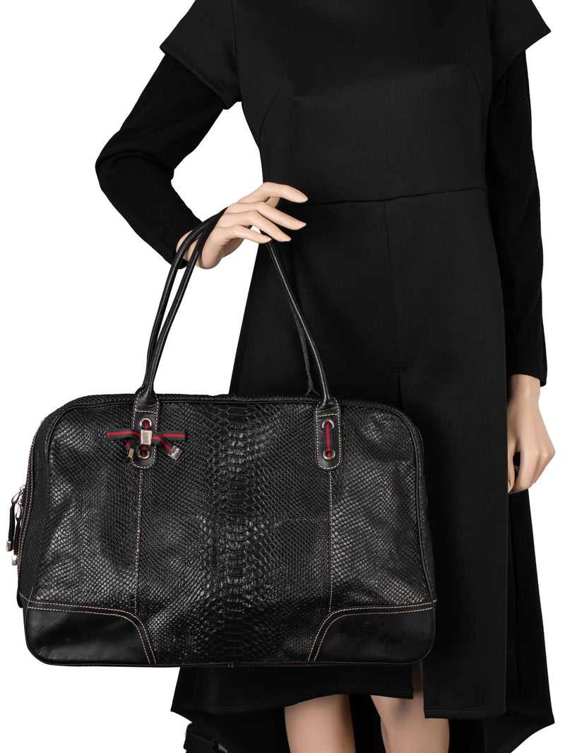 Gucci Python Web Stripe Duffle Bag Black-designer resale