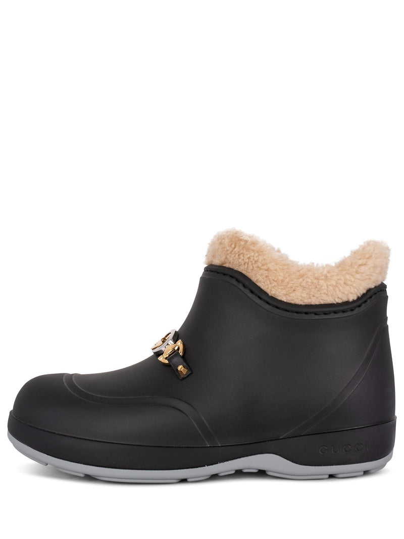 Gucci Rubber Shearling GG Logo Crossby Ankle Boots Black-designer resale