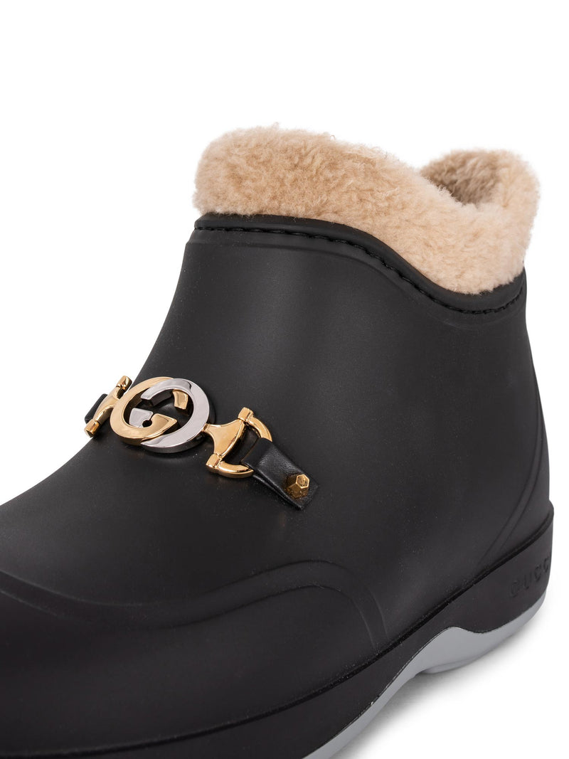 Gucci Rubber Shearling GG Logo Crossby Ankle Boots Black-designer resale