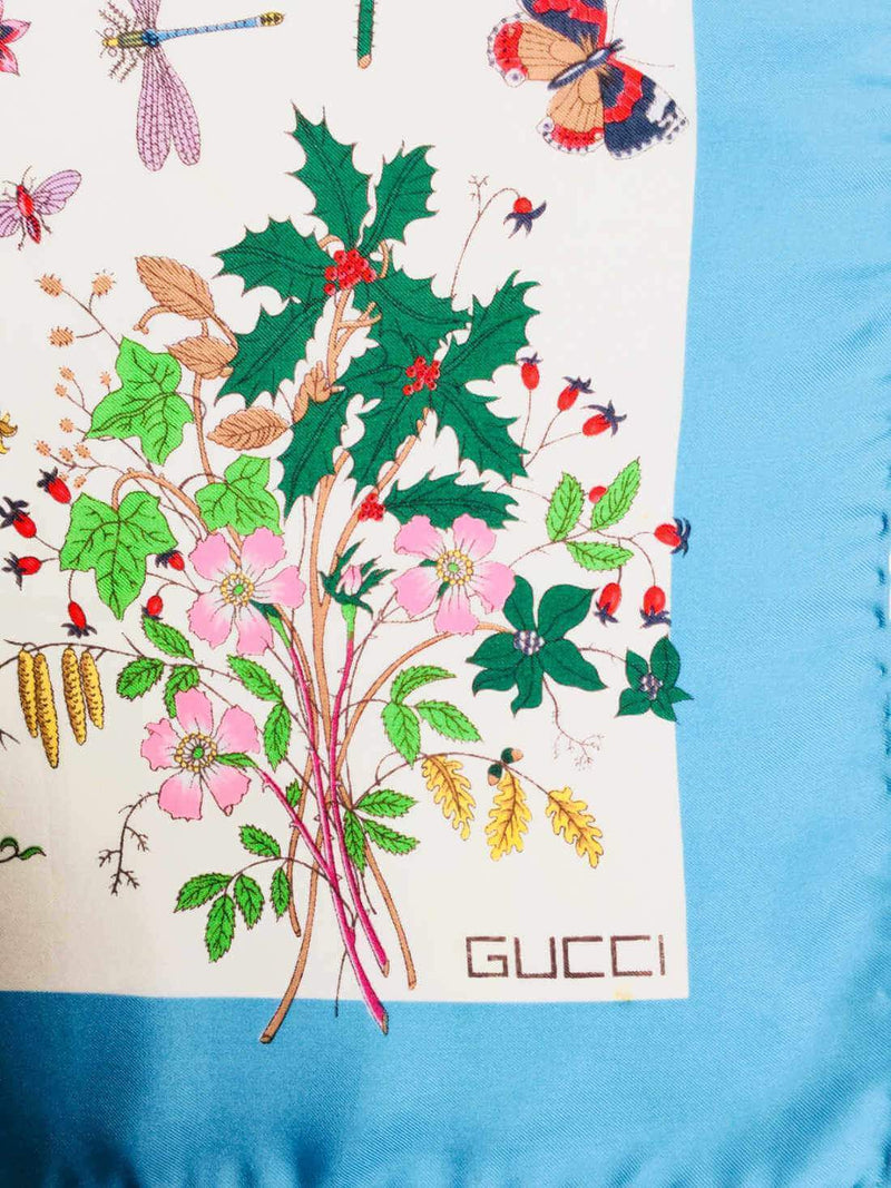 Gucci Silk Blooms Scarf 90 Blue-designer resale