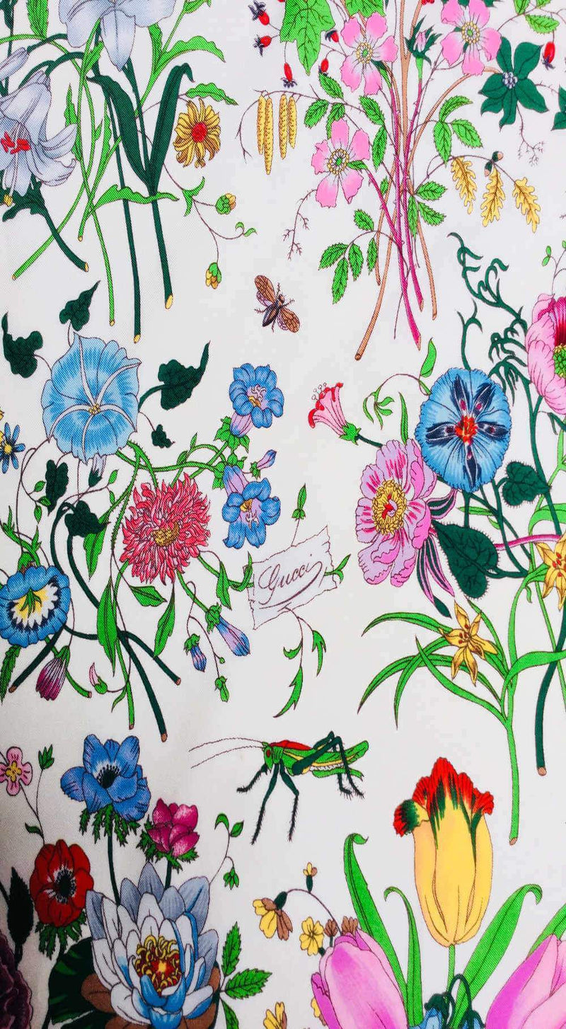 Gucci Silk Blooms Scarf 90 Blue-designer resale
