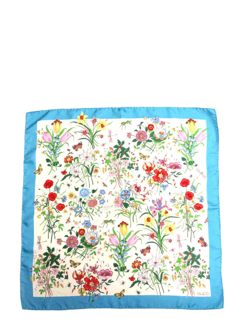 Gucci Silk Blooms Scarf 90 Blue-designer resale