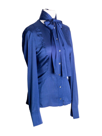 Gucci Silk Bowtie Blouse Blue-designer resale