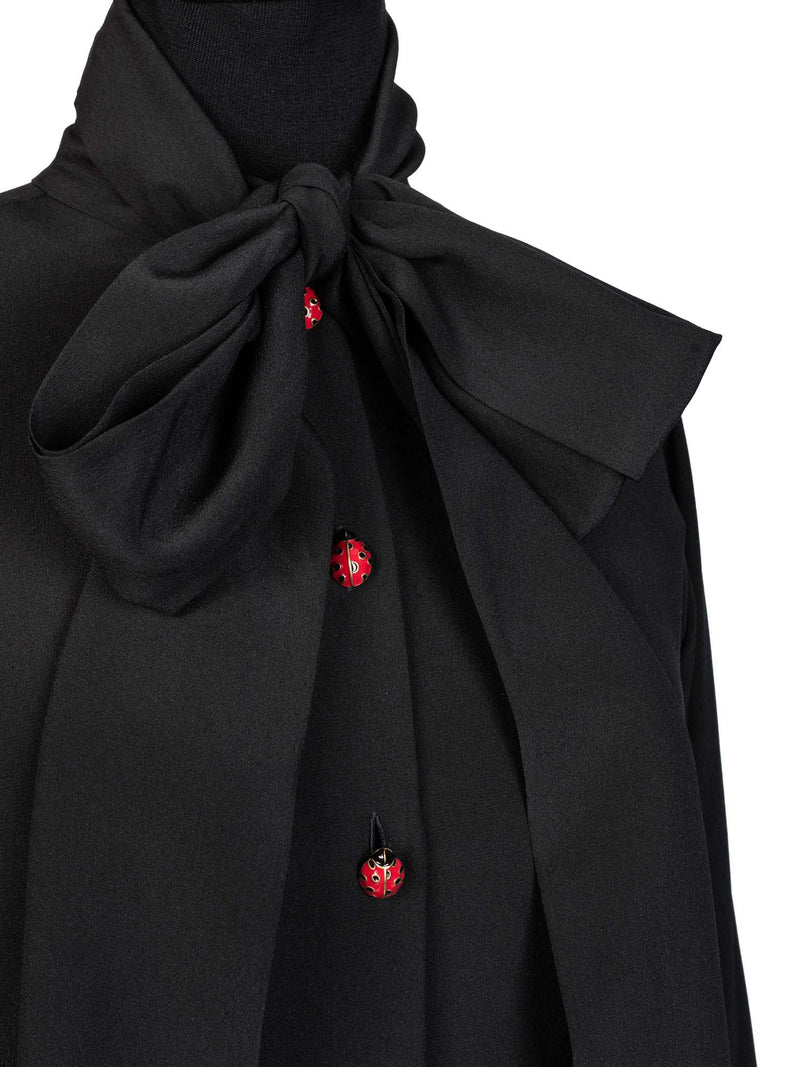 Gucci Silk Bowtie Ladybugs Blouse Black-designer resale