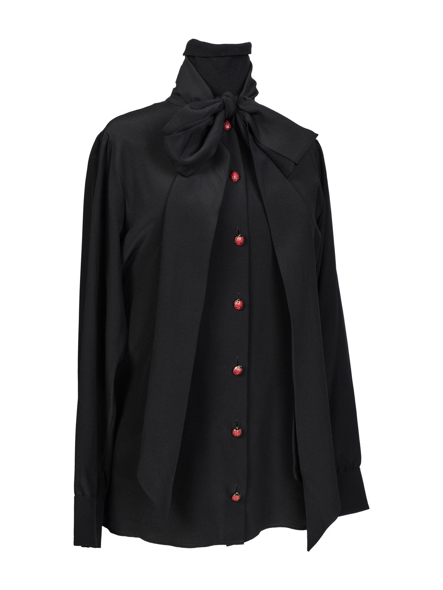Gucci Silk Bowtie Ladybugs Blouse Black-designer resale