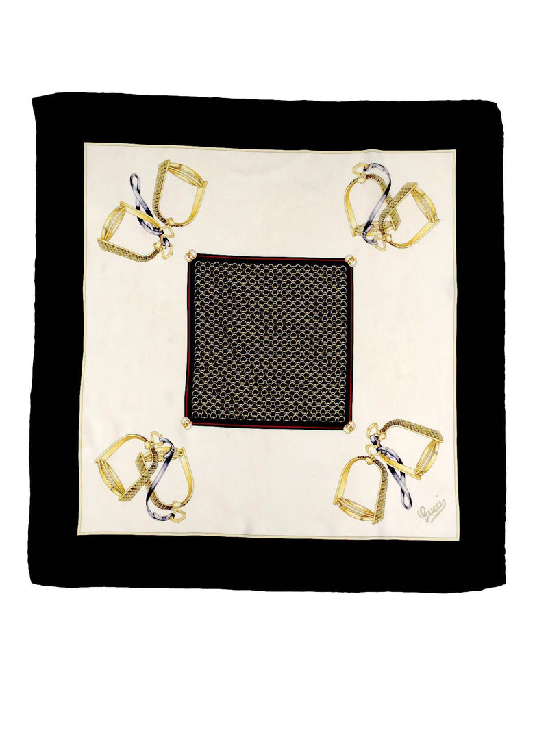 Gucci Silk Equestrian Blue Ivory Multicolor Scarf-designer resale