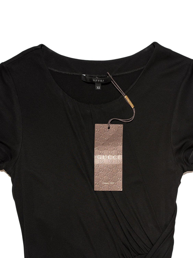 Gucci Silk Fitted Pleated Dress Black-designer resale