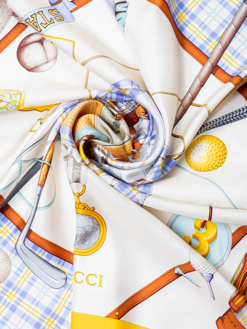 Gucci Silk Mini Golf Game Scarf Yellow-designer resale