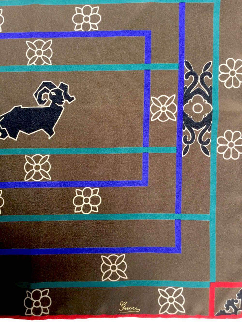 Gucci Silk Taurus Small Scarf Brown-designer resale