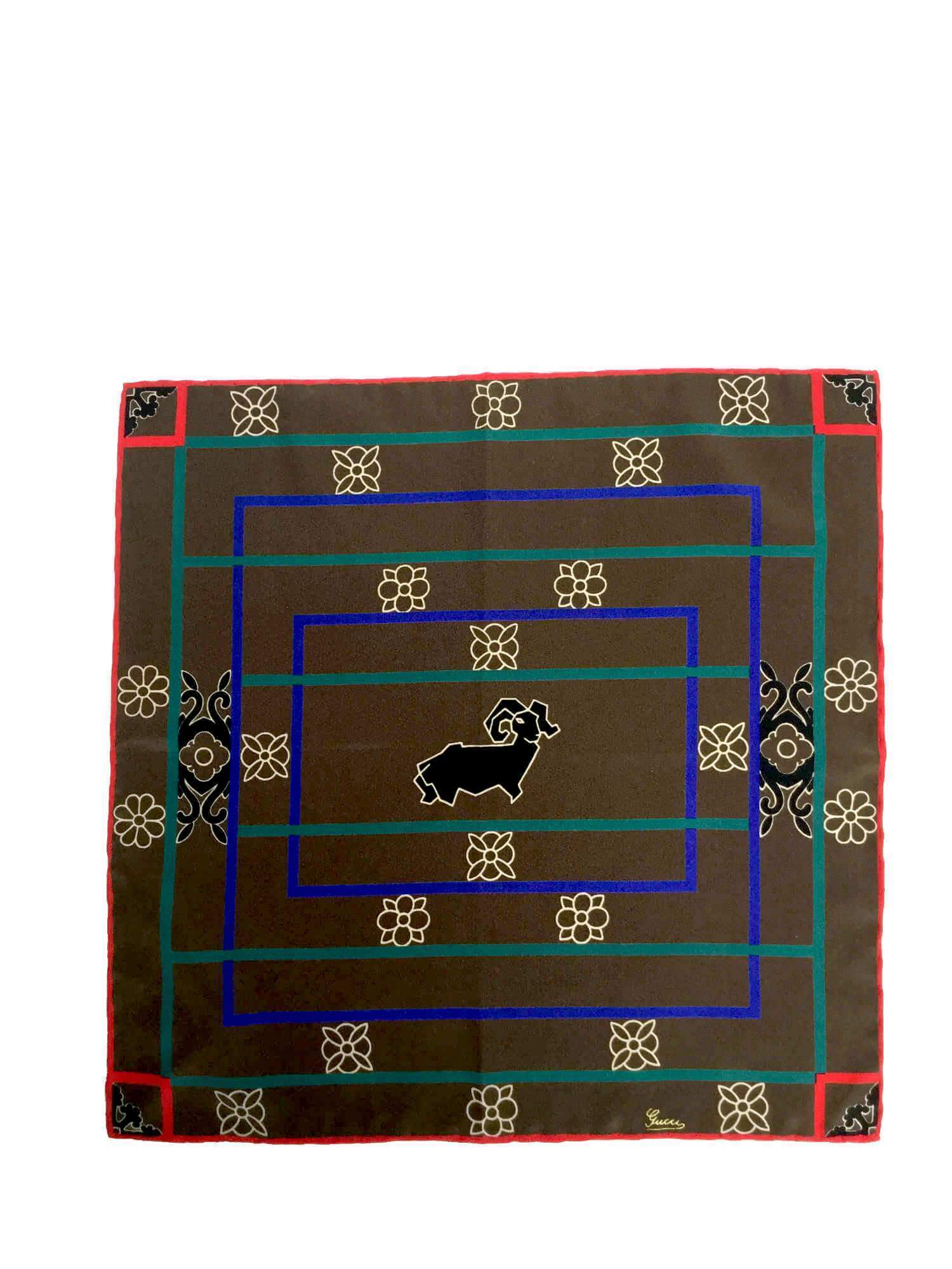 Gucci Silk Taurus Small Scarf Brown-designer resale