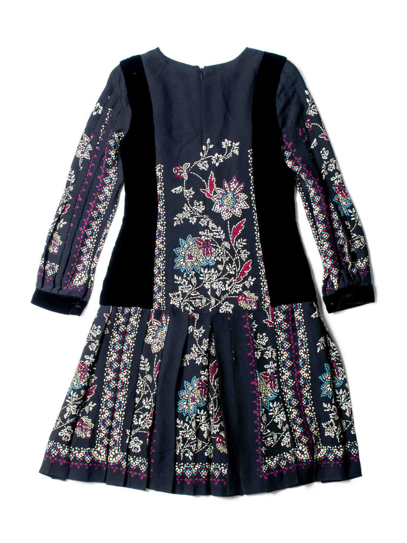 Gucci Silk Velvet Pleated Mosaic Print Dress Black-designer resale
