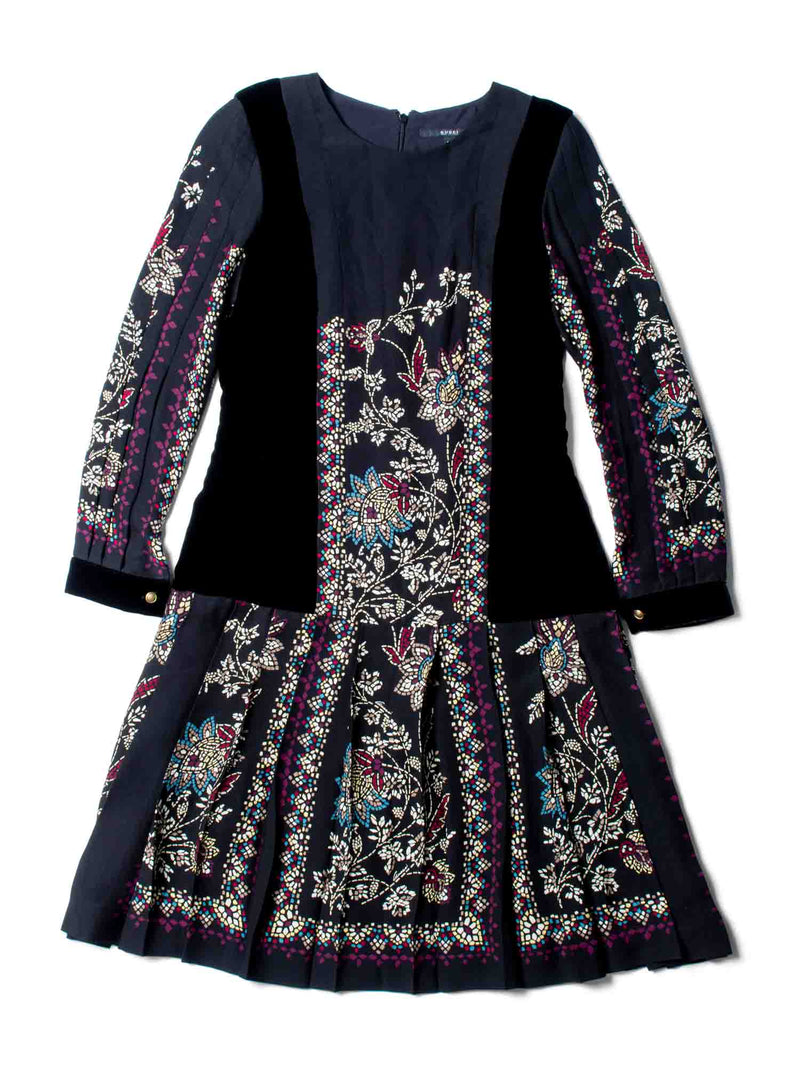 Gucci Silk Velvet Pleated Mosaic Print Dress Black-designer resale