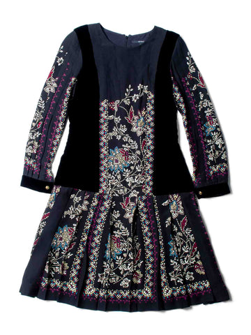 Gucci Silk Velvet Pleated Mosaic Print Dress Black-designer resale