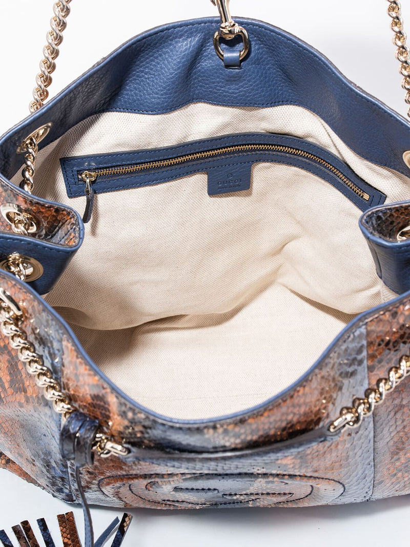  Gucci Soho Leather Flap Shoulder Bag Black Gold Tassel