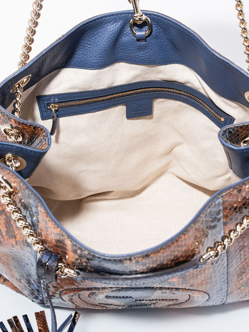 Gucci Snakeskin GG Tassel Large Soho Bag Brown Blue-designer resale