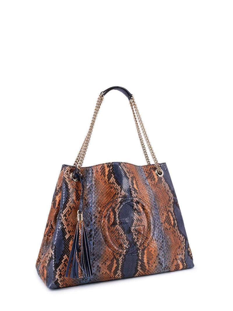 Gucci Snakeskin GG Tassel Large Soho Bag Brown Blue-designer resale