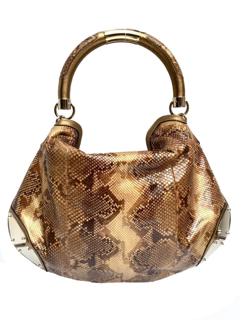Gucci Snakeskin Medium Indy Top Handle Hobo Bag Gold-designer resale