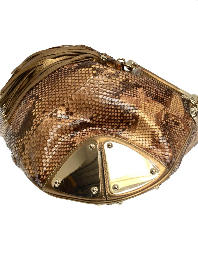 Gucci Snakeskin Medium Indy Top Handle Hobo Bag Gold-designer resale