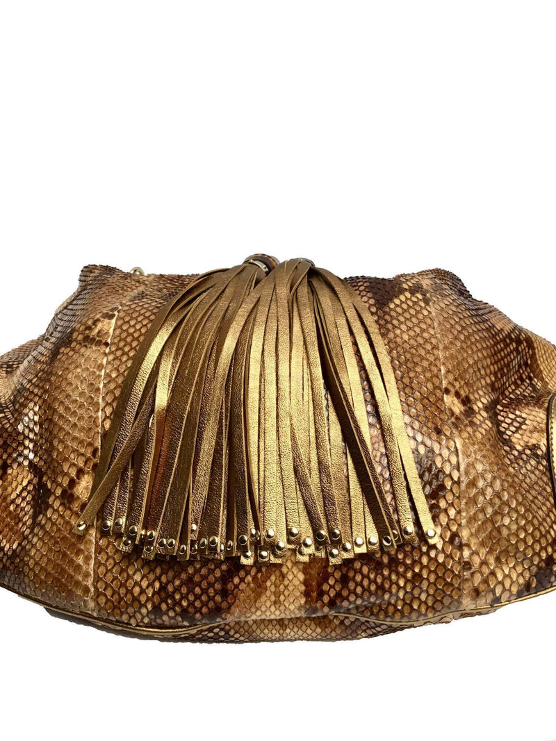 Gucci Snakeskin Medium Indy Top Handle Hobo Bag Gold-designer resale