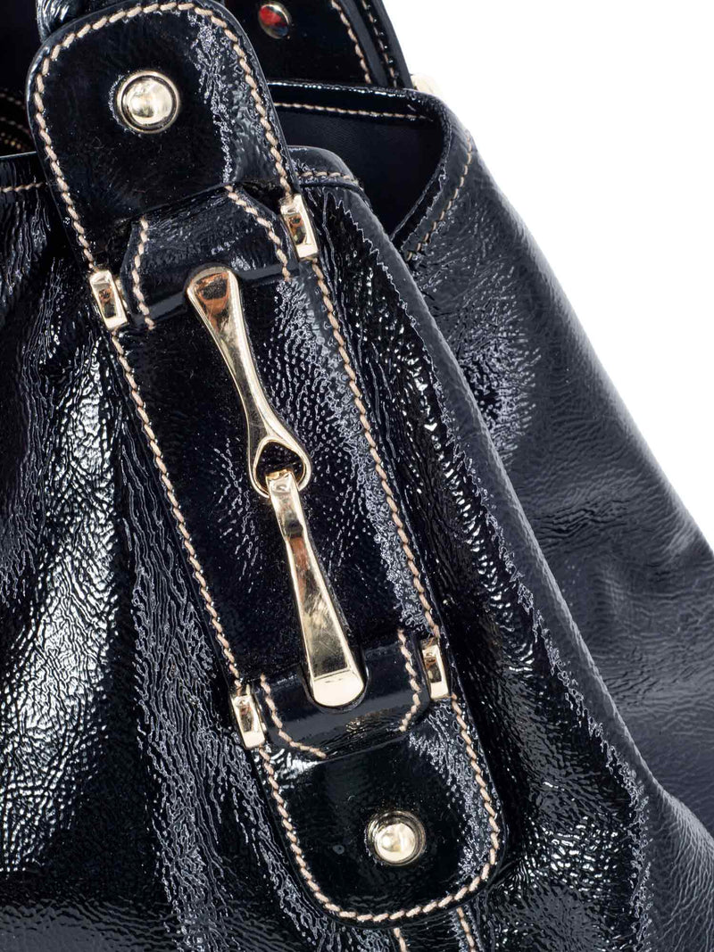Gucci Soft Patent Leather Horsebit Shoulder Bag Black-designer resale