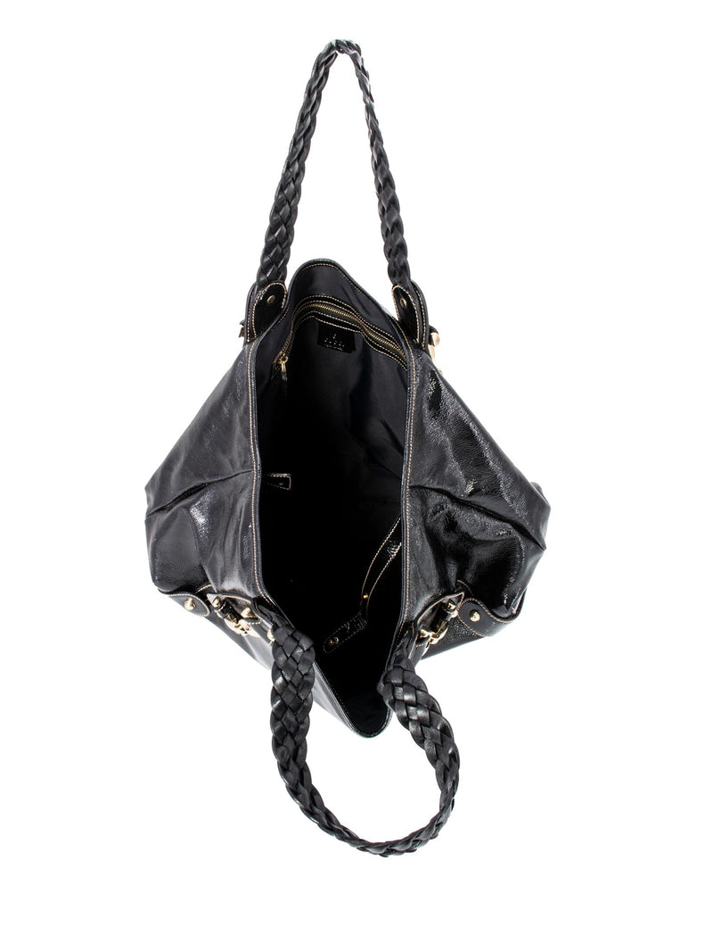 Gucci Soft Patent Leather Horsebit Shoulder Bag Black-designer resale