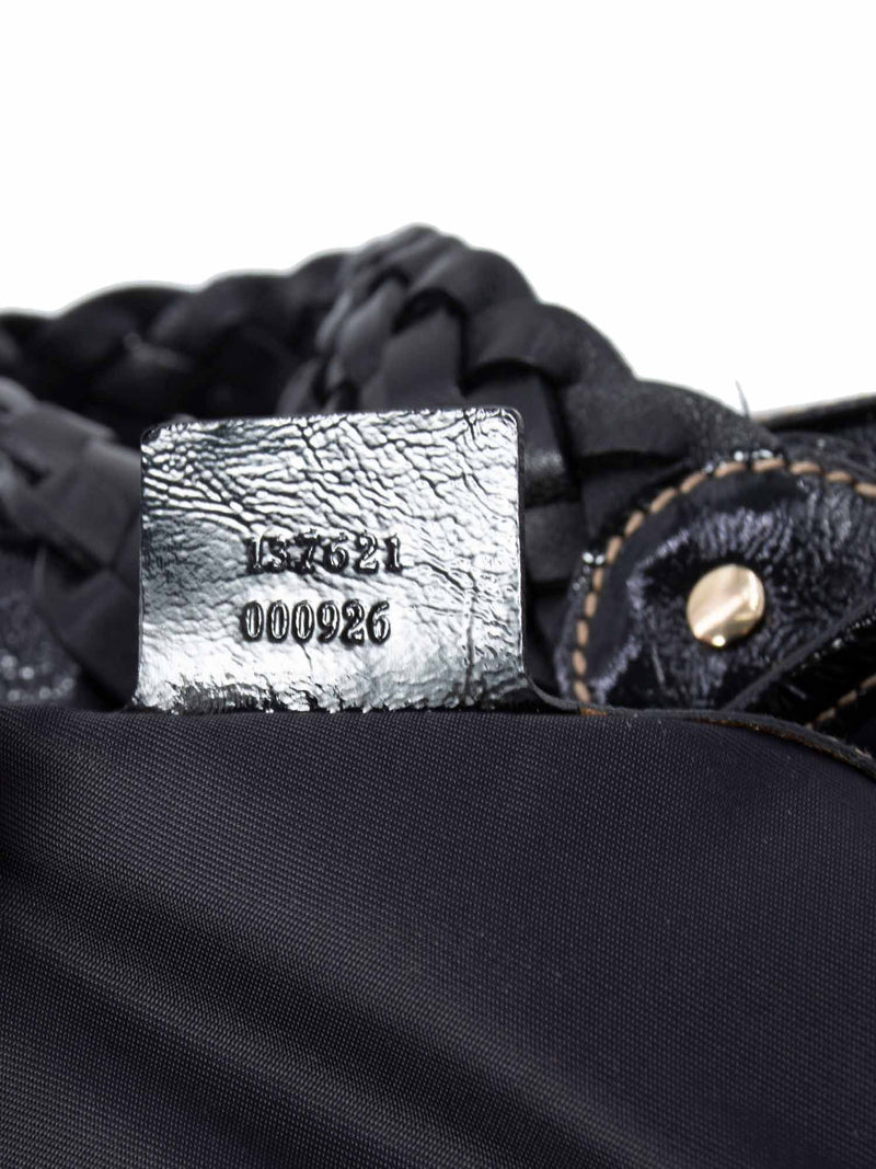 Gucci Soft Patent Leather Horsebit Shoulder Bag Black-designer resale