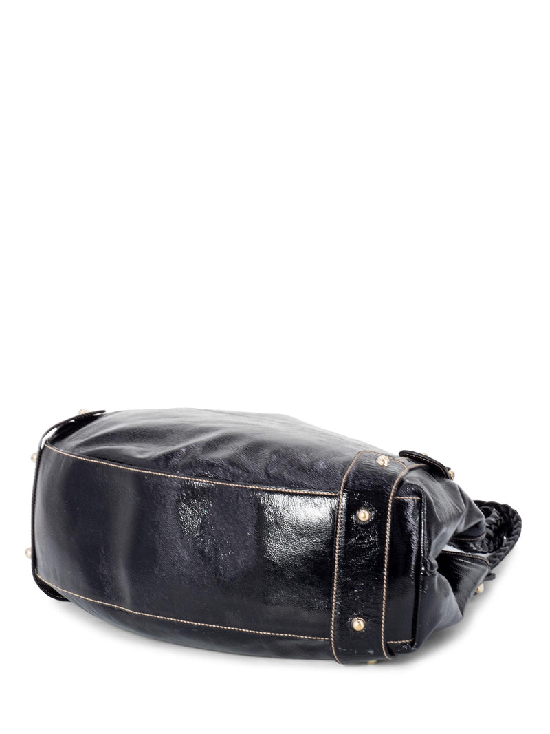 Gucci Soft Patent Leather Horsebit Shoulder Bag Black-designer resale