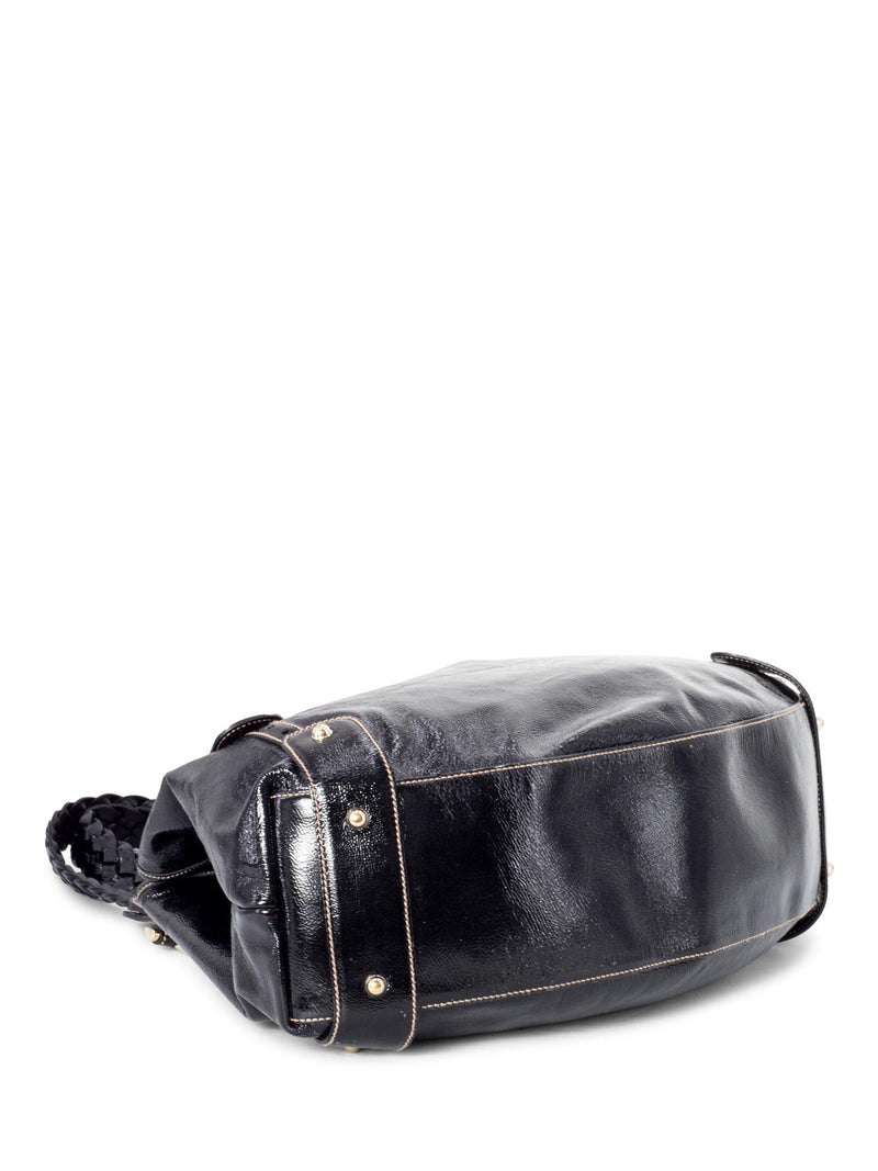 Gucci Soft Patent Leather Horsebit Shoulder Bag Black-designer resale