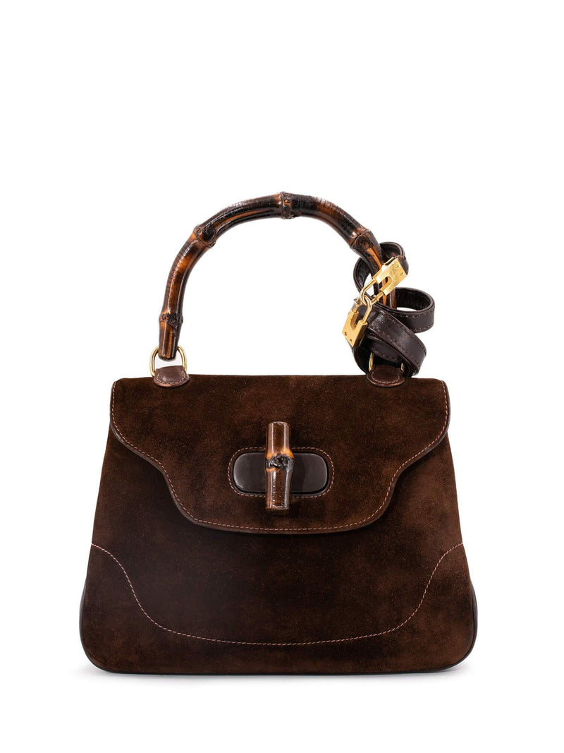 Gucci Suede Bamboo Top Handle Flap Bag Brown-designer resale