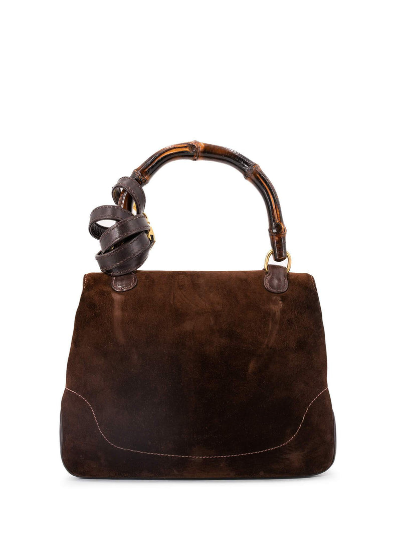 Gucci Suede Bamboo Top Handle Flap Bag Brown-designer resale