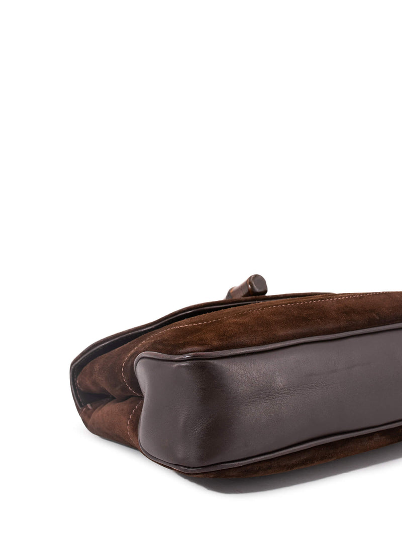 Gucci Suede Bamboo Top Handle Flap Bag Brown-designer resale